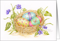 Easter Painted Eggs In Nest Spring Joys card