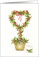 Christmas Remembrance Holly Heart Topiary Caring Thoughts card