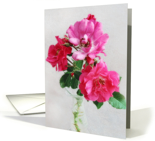 Beautiful Deep Pink Roses Still Life Blank card (1036631)