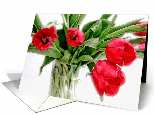 Bright and Beautiful Red Tulips Bouquet Blank card (1049307)