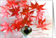 Red Maple Leaves October Birthday Card