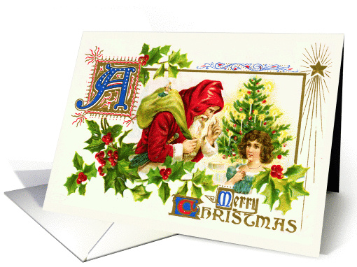 Vintage Victorian Santa Claus Merry Christmas card (978577)