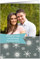 Merry Christmas in Polish, Customizable photo card, snowflakes card