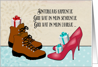 Fijne Sinterklaasavond, Dutch holiday, boots, high heels, presents card