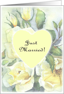 just married- white rose heart pale card