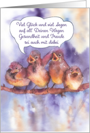 Happy Birthday in German, singing sparrows card