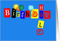 Happy Half Birthday, colorful letters and balloons card