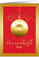 To my Son, Merry Christmas, Gold Effect, Vintage Ornament card