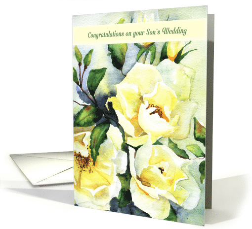 Congratulations on your Son's Wedding, Watercolor, White Roses card