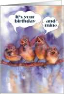 it’s your birthday (and mine), mutual birthday, singing sparrows card