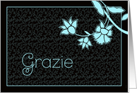 Grazie, thank you in Italian, elegant floral design card