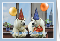 happy birthday to a great colleague, polar bears with balloons card