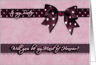 to my sister, please be my maid of honour, bow and ribbon effect card