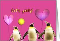 let’s party, teenager birthday party invitation, penguins, balloons card