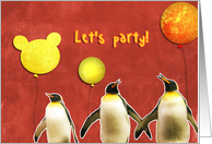 let’s party, teenager birthday party invitation, penguins, balloons card