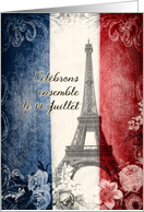 clbrons ensemble le 14 Juillet, Eiffel Tower, french flag, flower card
