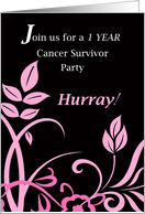 Invitation Cancer Survivor Party 1 Year Cancer Free Pink Black card