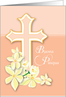 Italian Christian Easter Flowers and Cross Buona Pasqua card