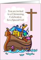 Girl Christening Party Invitation Noahs Ark card
