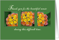 Music Thank You for Beautiful Funeral Service Flowers on Green card
