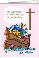 Girl Anniversary of Baptism Noahs Ark on Pink card