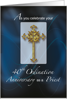 40th Ordination Anniversary of Priest Navy and Light Blue with Cross card