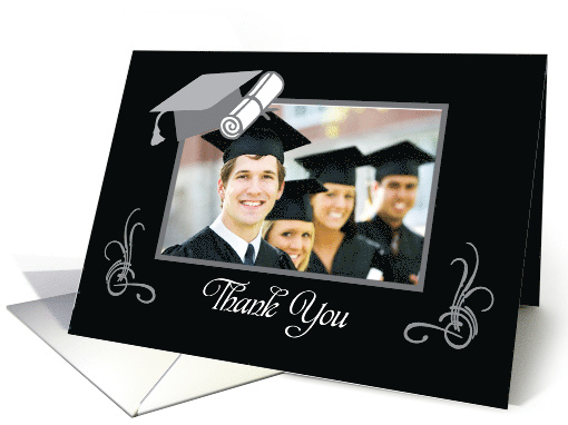 Thank You Graduation Custom Photo Black and Gray card (1274510)