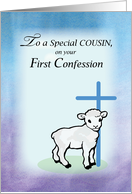 Cousin First Confession with Lamb and Blue Cross card