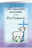 Boy Personalized Name First Confessional Lamb Cross card