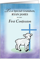 Personalize Grandson Ryan First Confession Lamb card