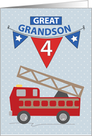 4th Birthday Great Grandson Firetruck card