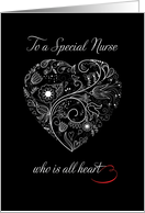 Nurse Thank You White Heart on Black card