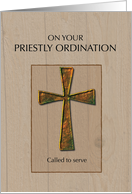 Priest Ordination Congratulations Rustic Metal Cross on Wood card