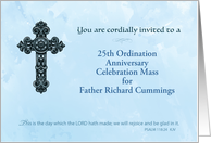 Invitation 25th Custom Ordination Anniversary Priest Ornate Cross card