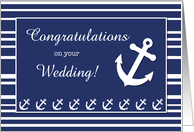 Nautical Wedding Congratulations Stripes and Anchors card