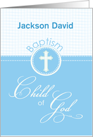 Custom Name Invitation Blue Boy Child of God Baptism Jackson card
