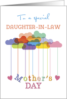 Daughter in Law Cute Mothers Day Rainbow Clouds and Hearts card