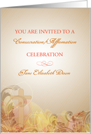 Consecration Affirmation Celebration invitation with Cross on Brown Go card