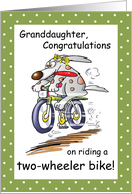 Granddaughter Congratulations on Riding Bike Rabbit card