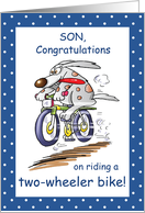 Son Congratulations on Riding Bike Funny Rabbit card