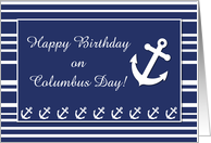 Nautical Birthday on Columbus Day Anchor and Stripes card