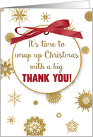 Thank You For Christmas Gift Gold Snowflakes Red Ribbon card