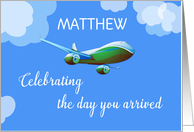Custom Name Personalized Airplane Day Adoption Green Airplane Michael card