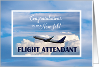 Flight Attendant Congratulations New Job Airplane in Clouds card