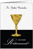 Custom Name Priest Retirement Gold Chalice on Black and White card