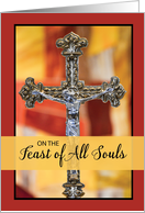 Feast of All Souls Crucifix with Color Block Background. card