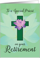 Priest Retirement Lotus Flower on Green Cross card