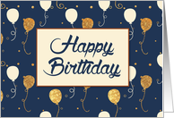 Birthday with Gold Balloons on Navy Blue card