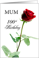 Mum 100th Birthday Red Rose Flower card