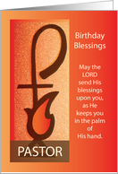 Pastor Birthday Shepherd Staff and Flame Religious card